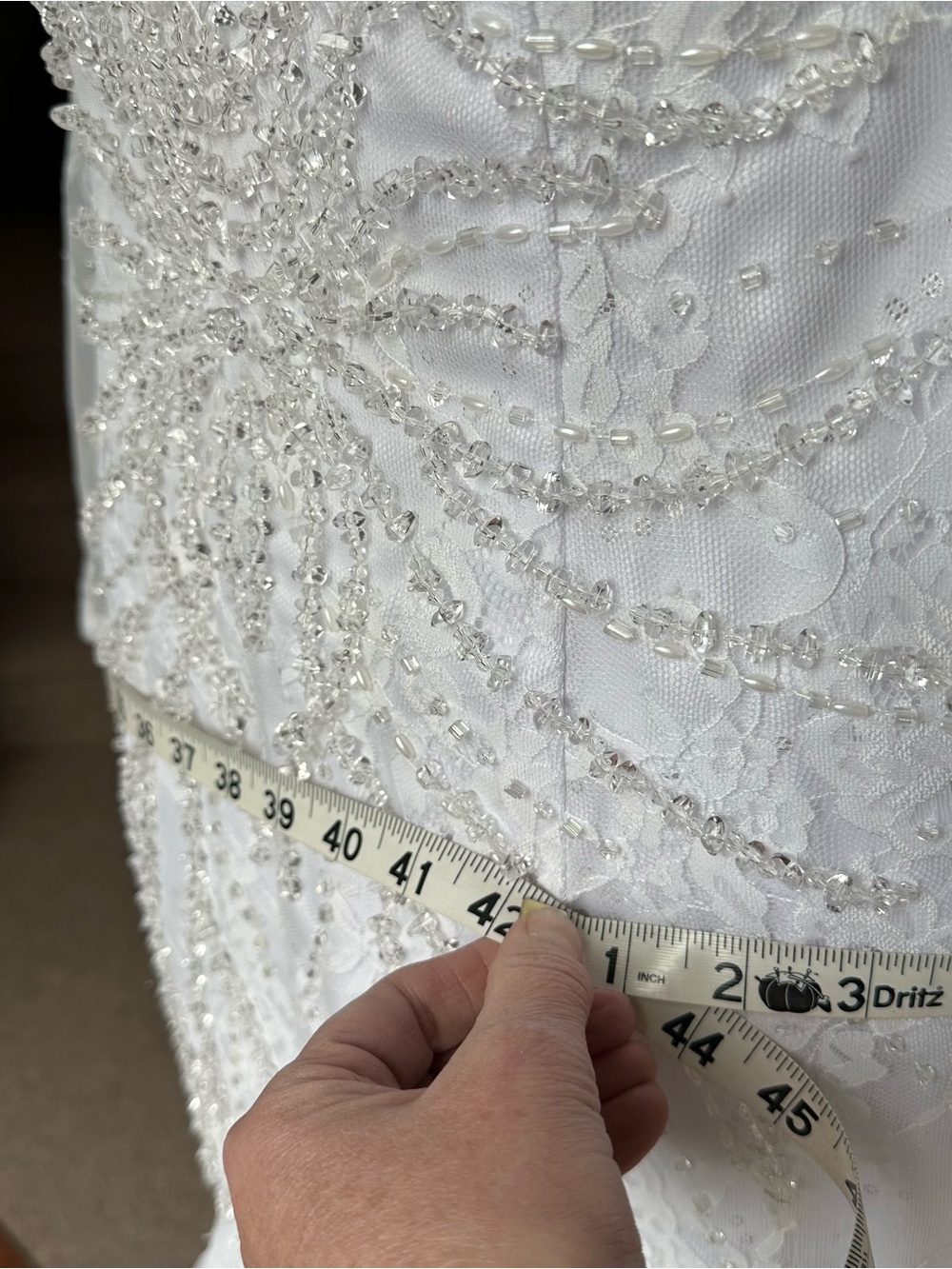 NWOT White Beaded Lace Wedding Dress Long Sleeve Mermaid Gown Sheer Back Train - Picture 12 of 14